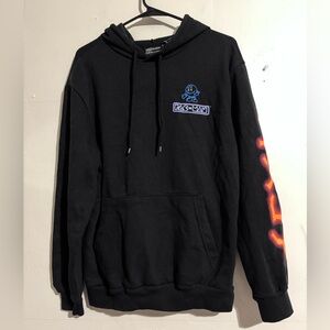 Pac-Man neon graphic Black Hoodie unisex medium Japanese high score EUC!